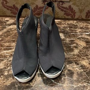 Black and white platform sandals